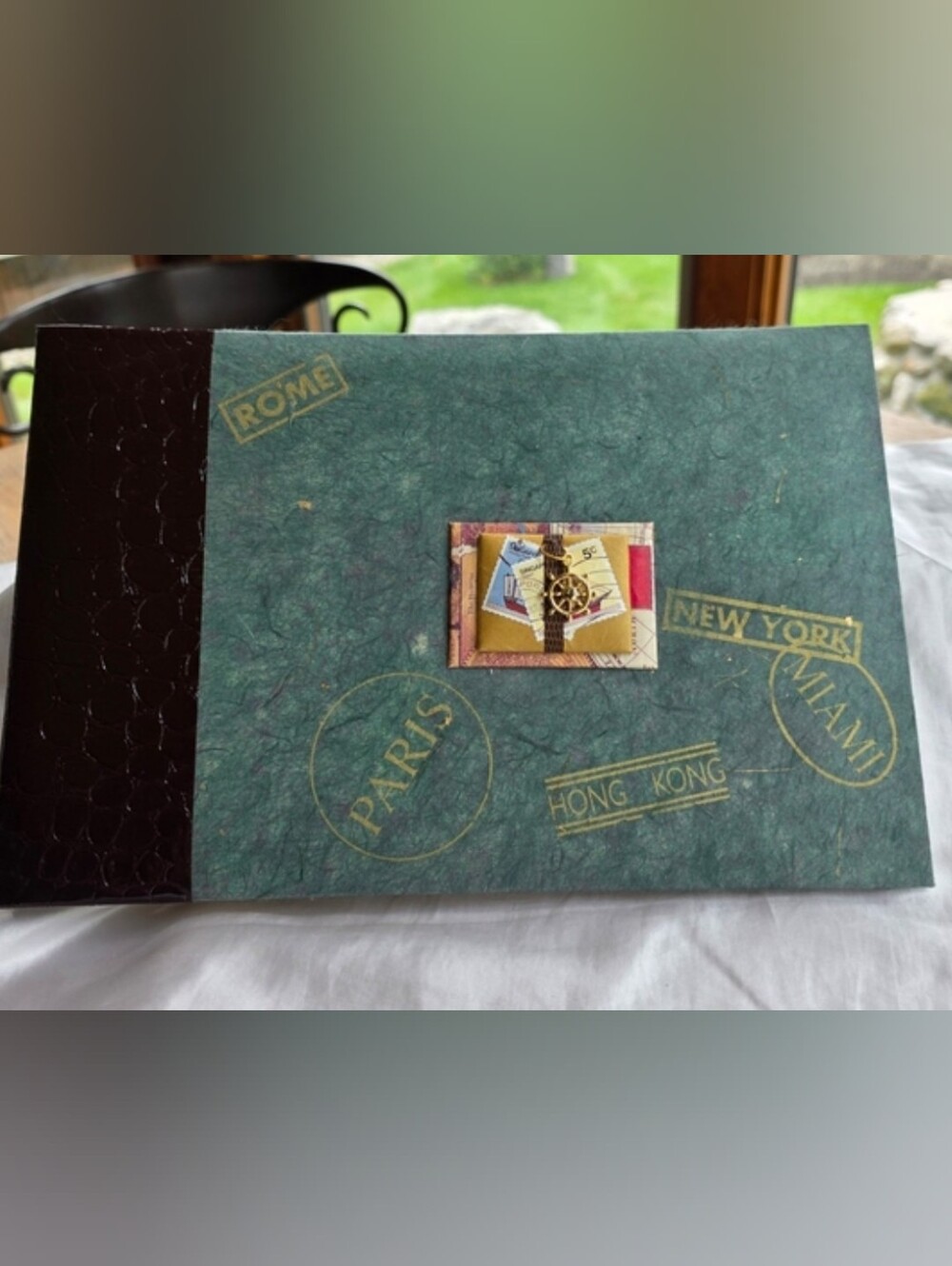 Green & Dark Brown Croc-like Embossed Scrapbook / Photo Collage / Art Album